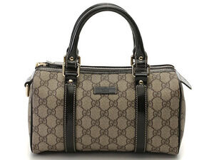 Gucci GG Plus Supreme Boston Bag Patent Vernis Leather Dark Brown Beige Cream